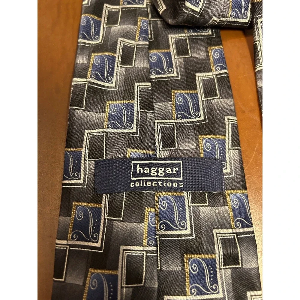 Haggar Blue Men's 100% Silk‎ Tie Geometric Necktie